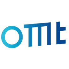 Blaues „Omt“-Logo mit Farbverlauf auf weißem Hintergrund.