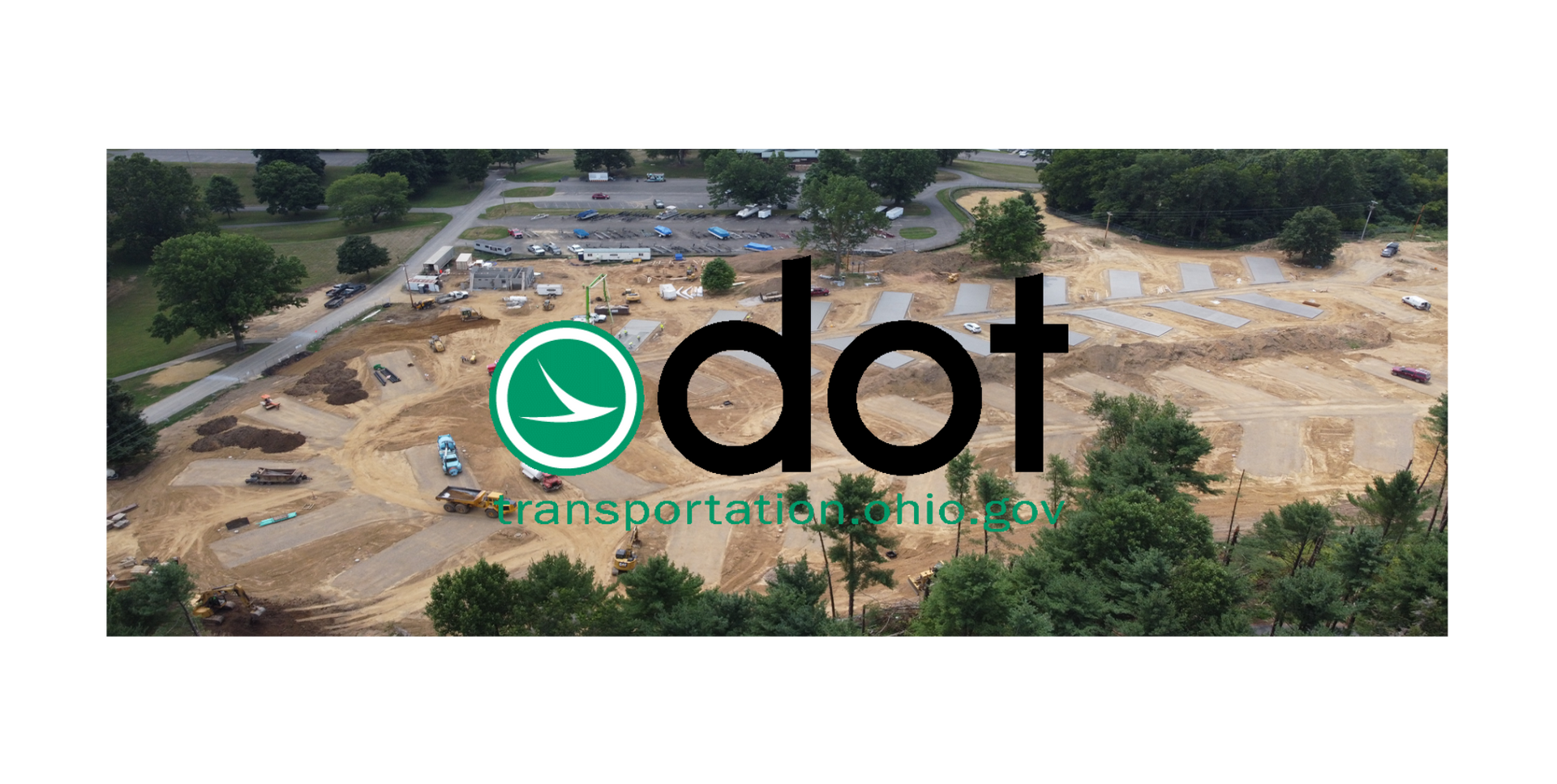 An aerial view of a construction site with the word dot on it.