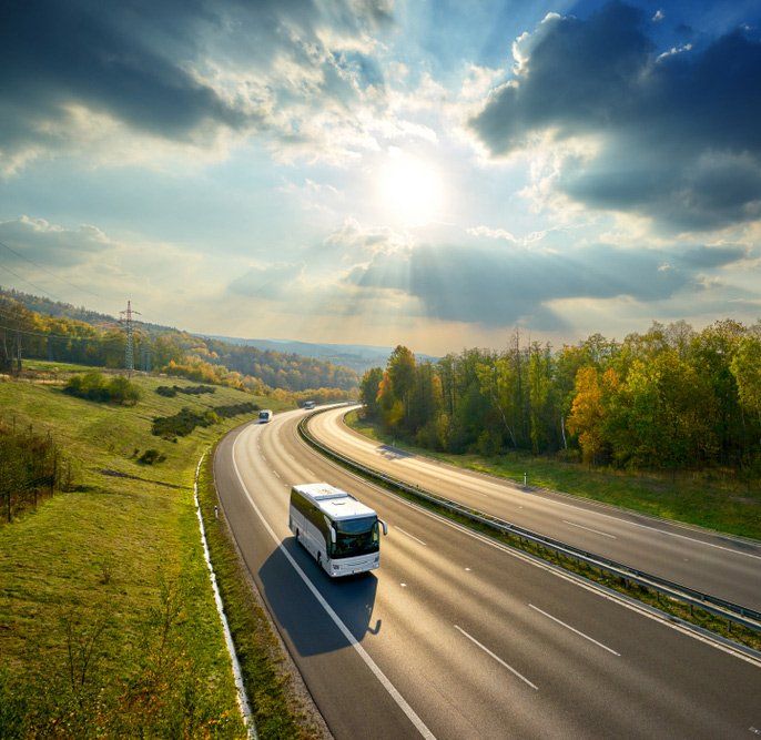 White Buses Traveling on the Asphalt Highway — Coach Trips in Lismore, NSW