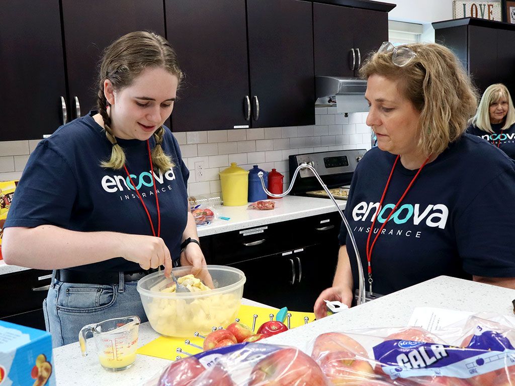 Volunteers preparing a meal