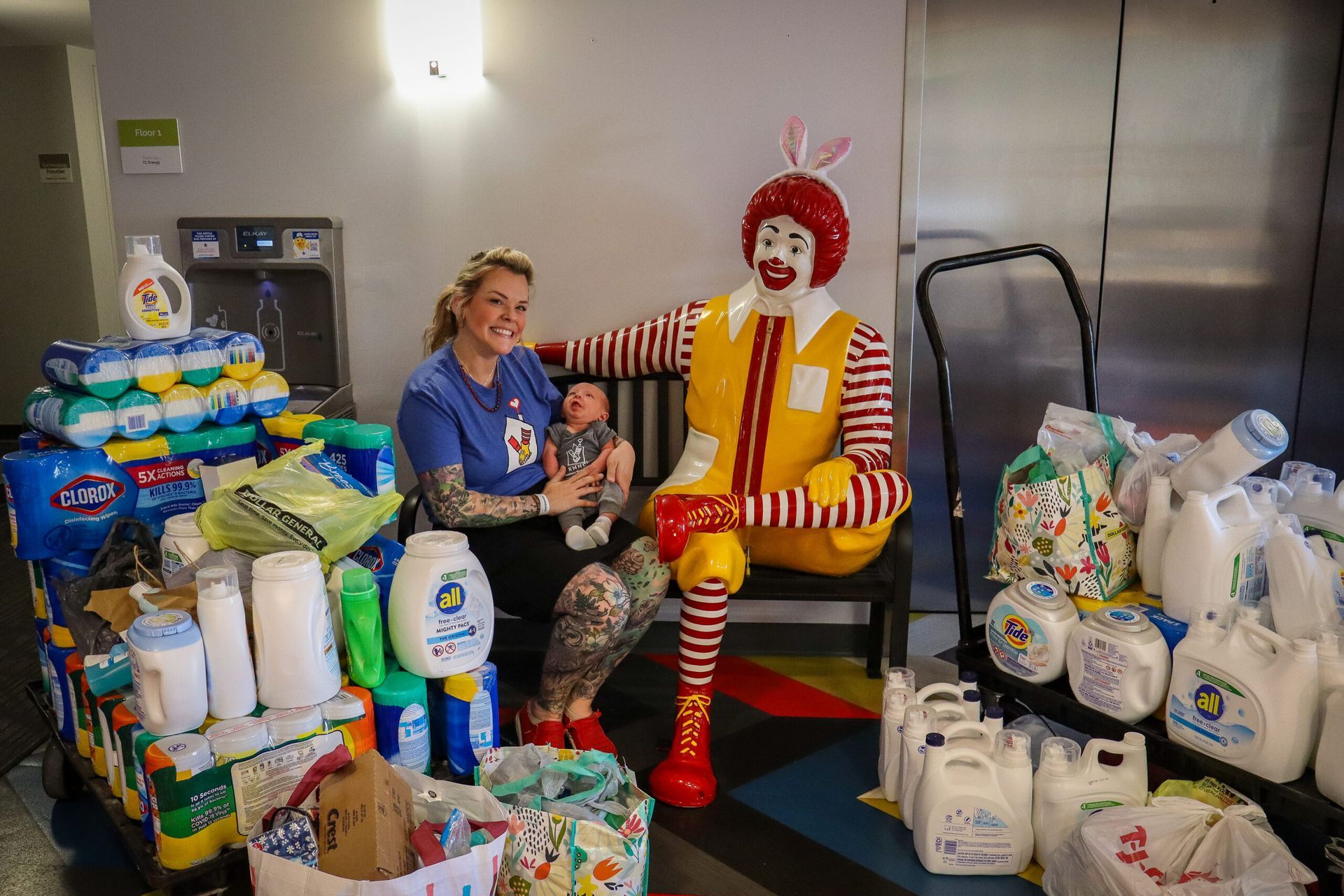 Donation drive supplies at Ronald McDonald House