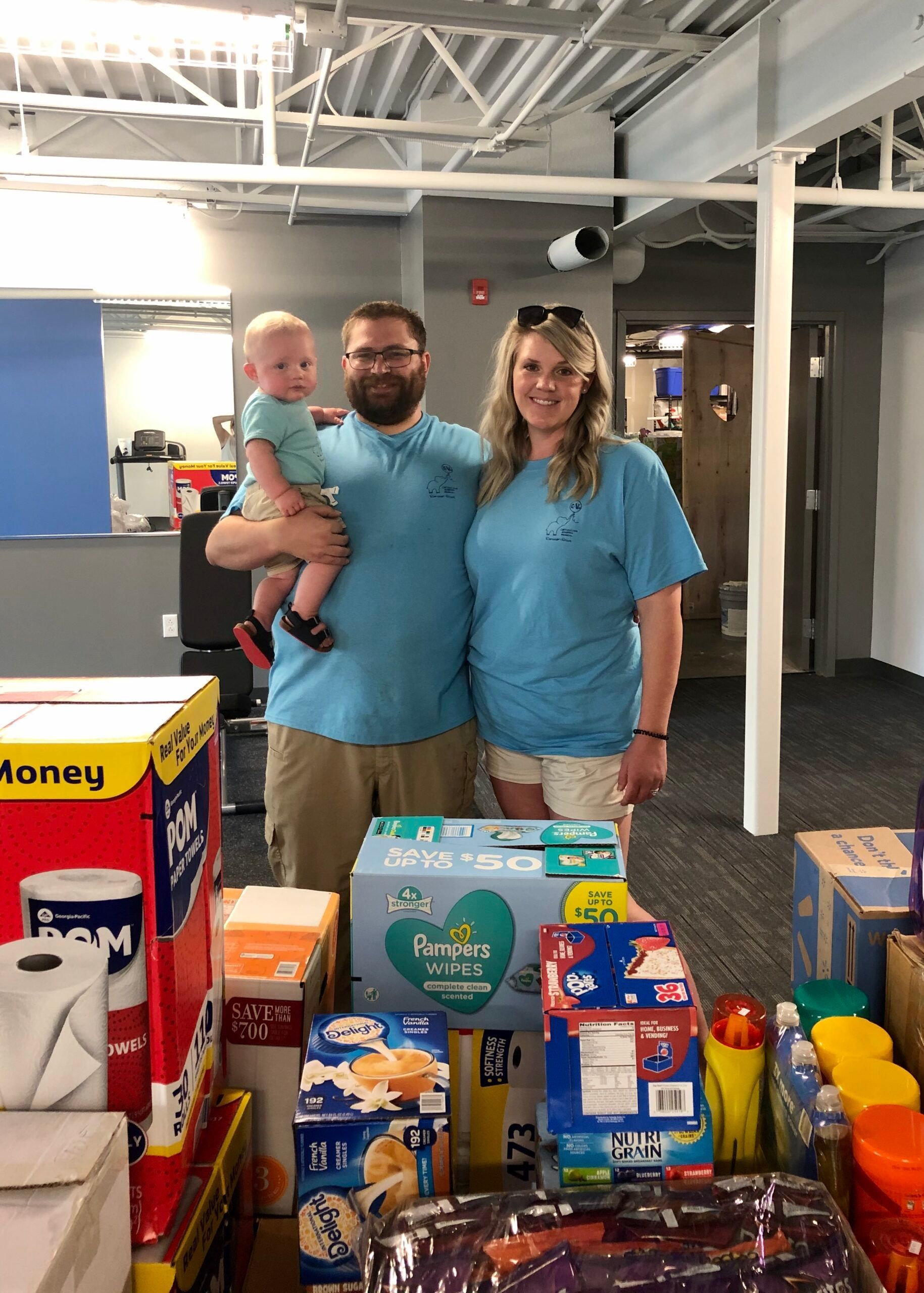 Family with donated household items