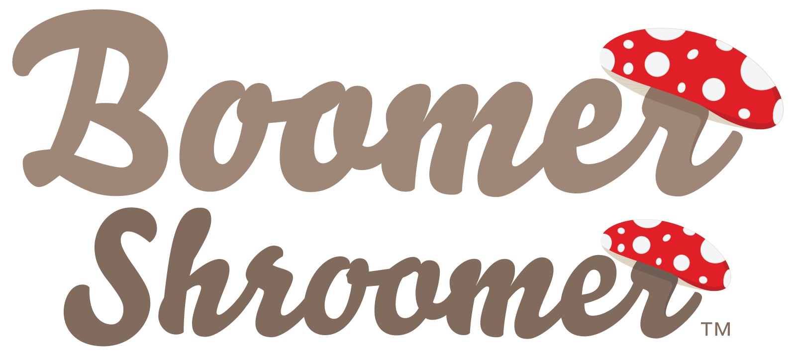A logo for boomer shroomer with mushrooms on it