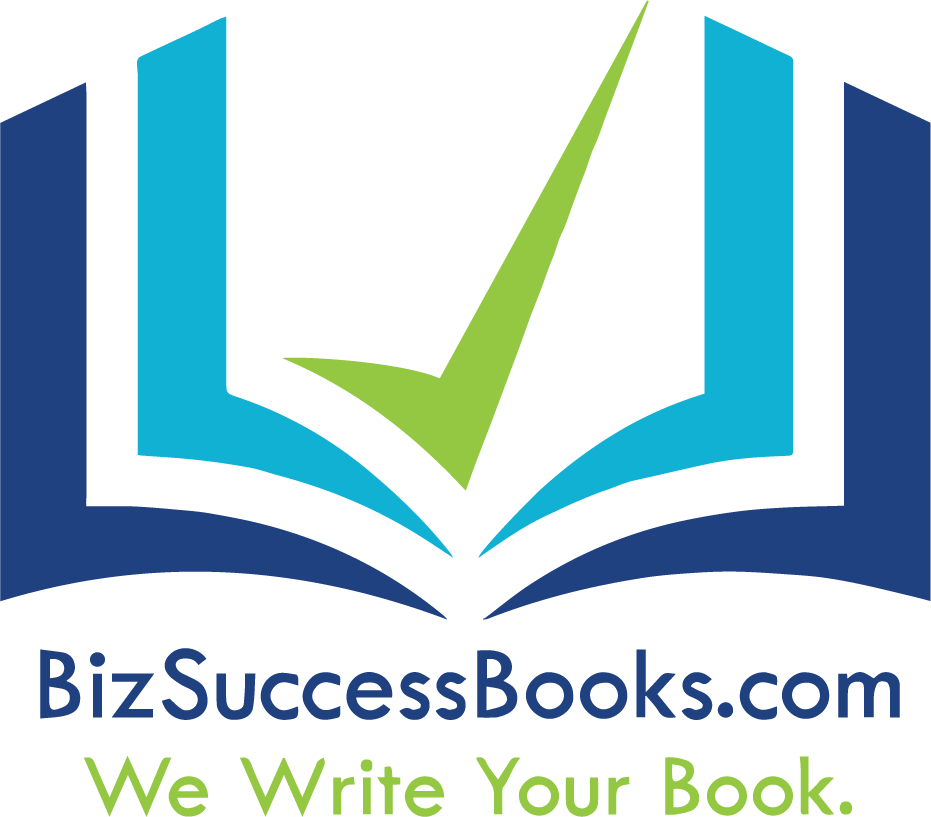 A blue and green logo for biz success books.com