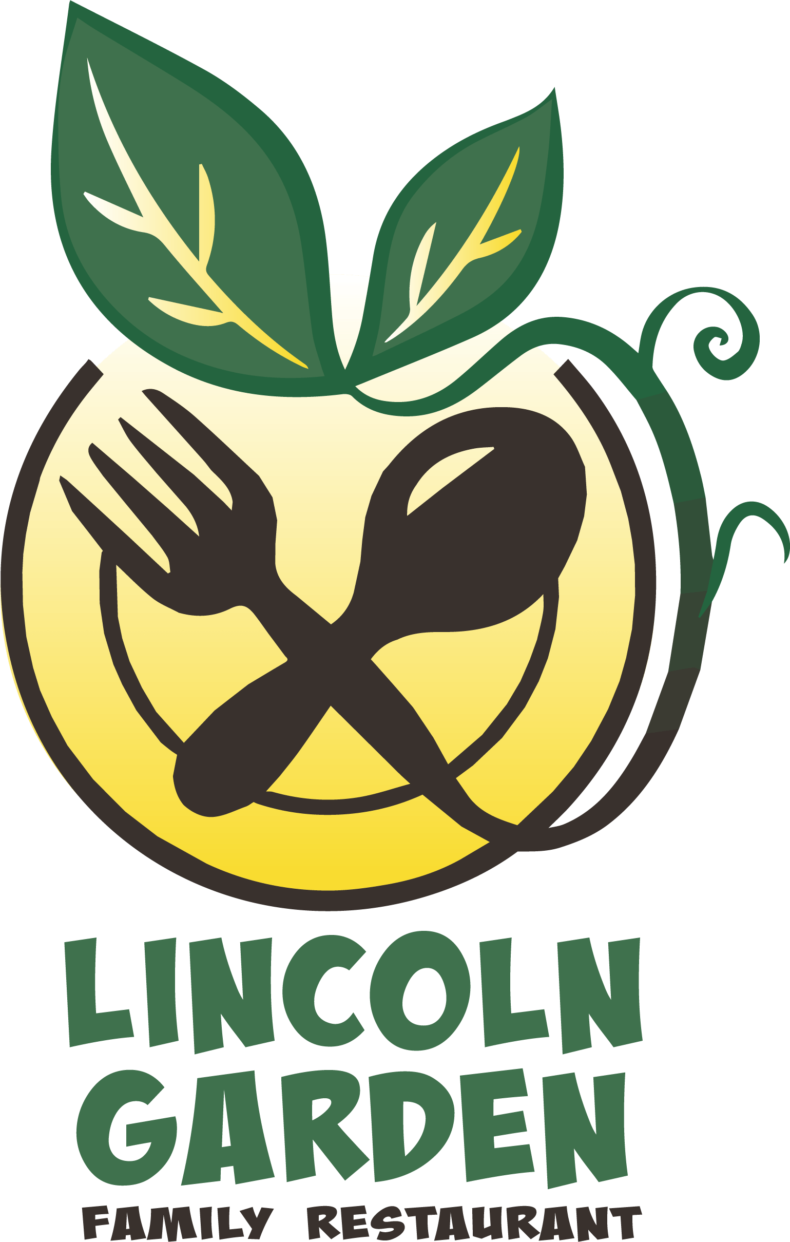 A logo for lincoln garden family restaurant with a fork and spoon