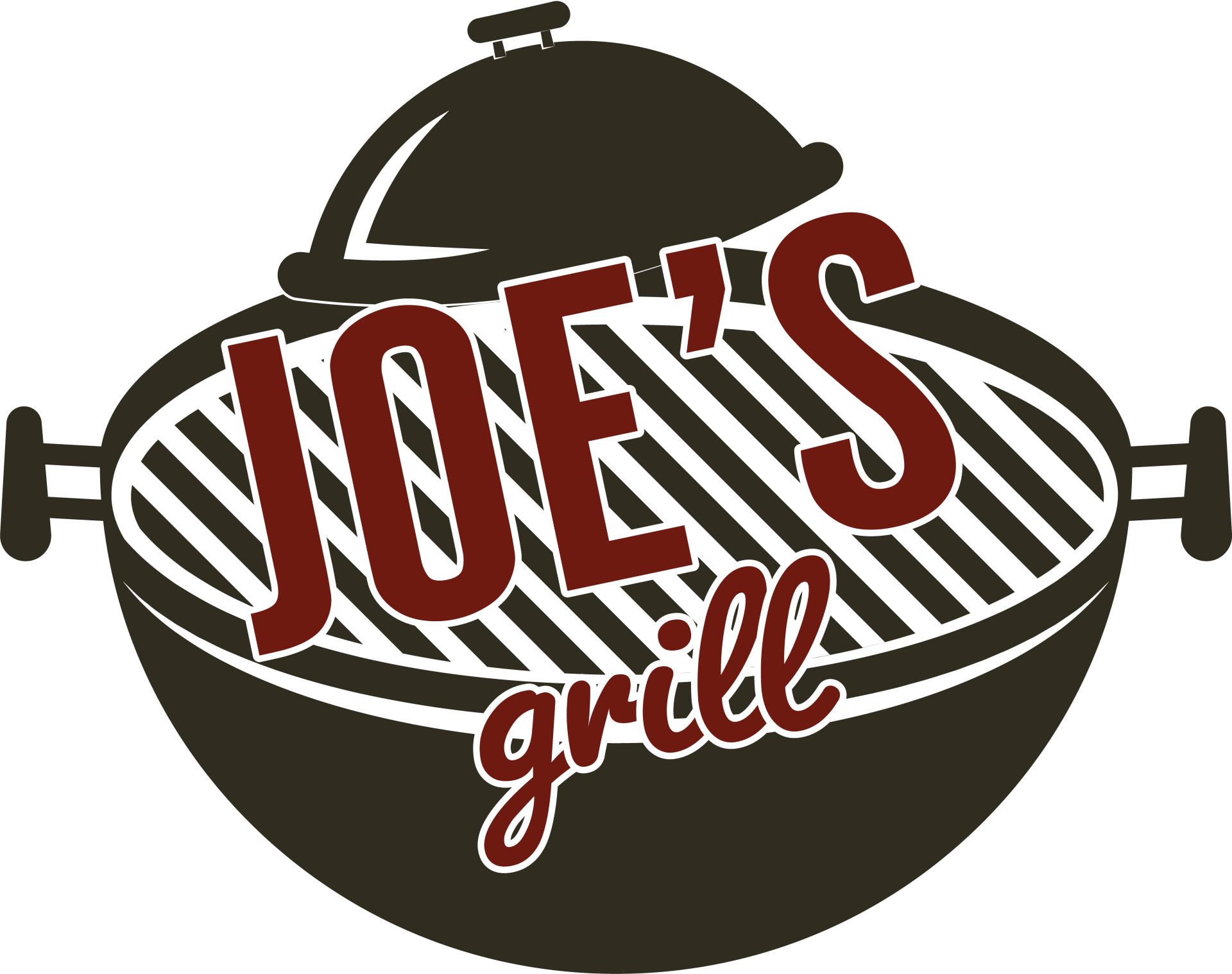 The logo for joe 's grill shows a grill with the words joe 's grill written on it.