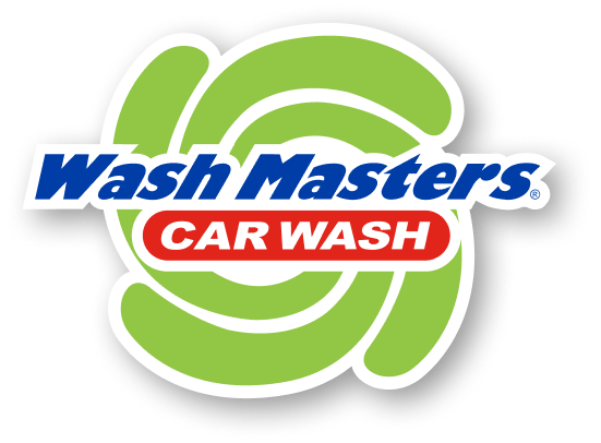 A logo for wash masters car wash with a green swirl