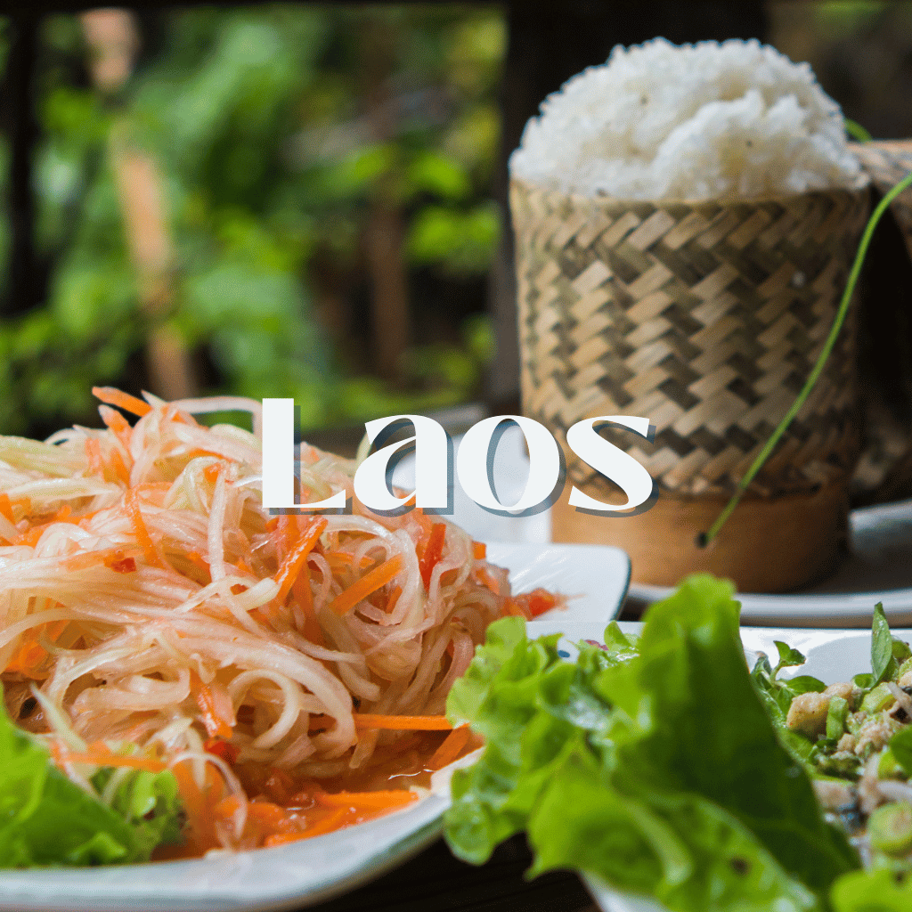 A plate of food with the word laos on it