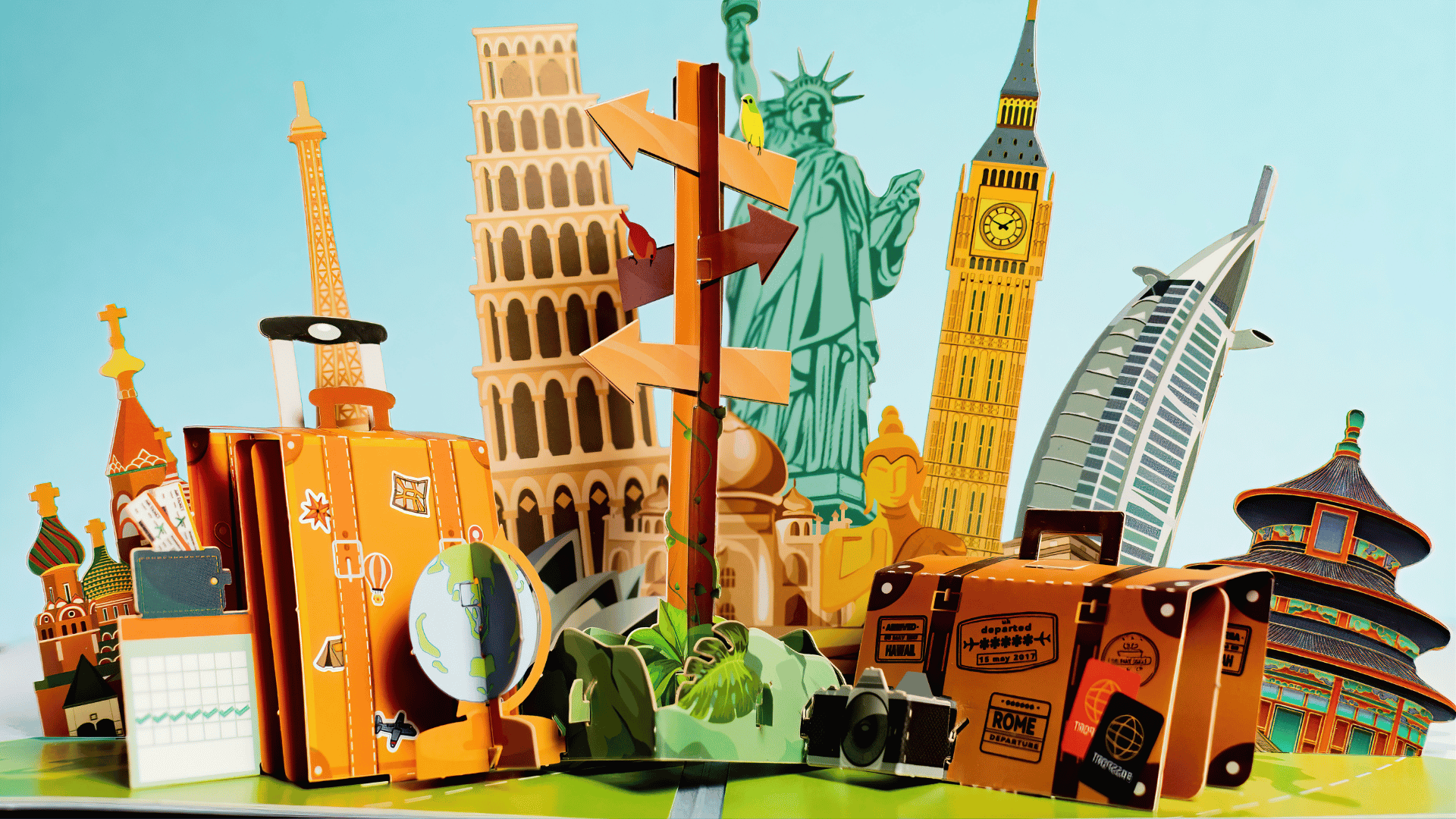 A cardboard model of the world 's famous landmarks