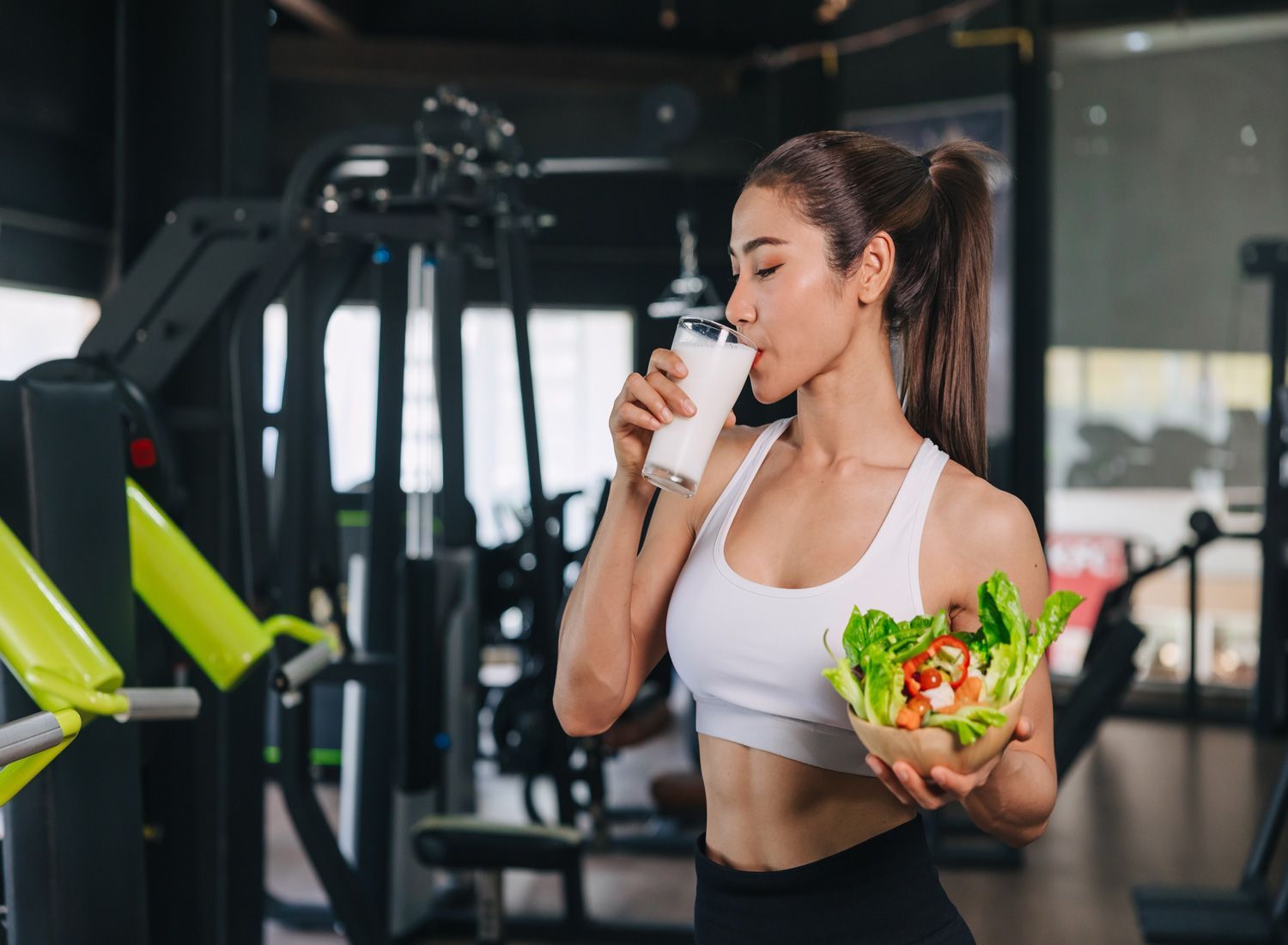 sport-healthy-woman-drinking-milk-and-vegetable-good-source-of-whey-protein-and-vitamin-for-muscle