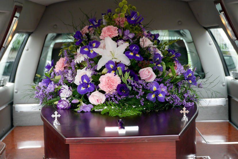 flowers and coffin