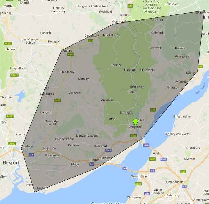 CJ Locksmiths and Chepstow garage door repairs map of areas covered