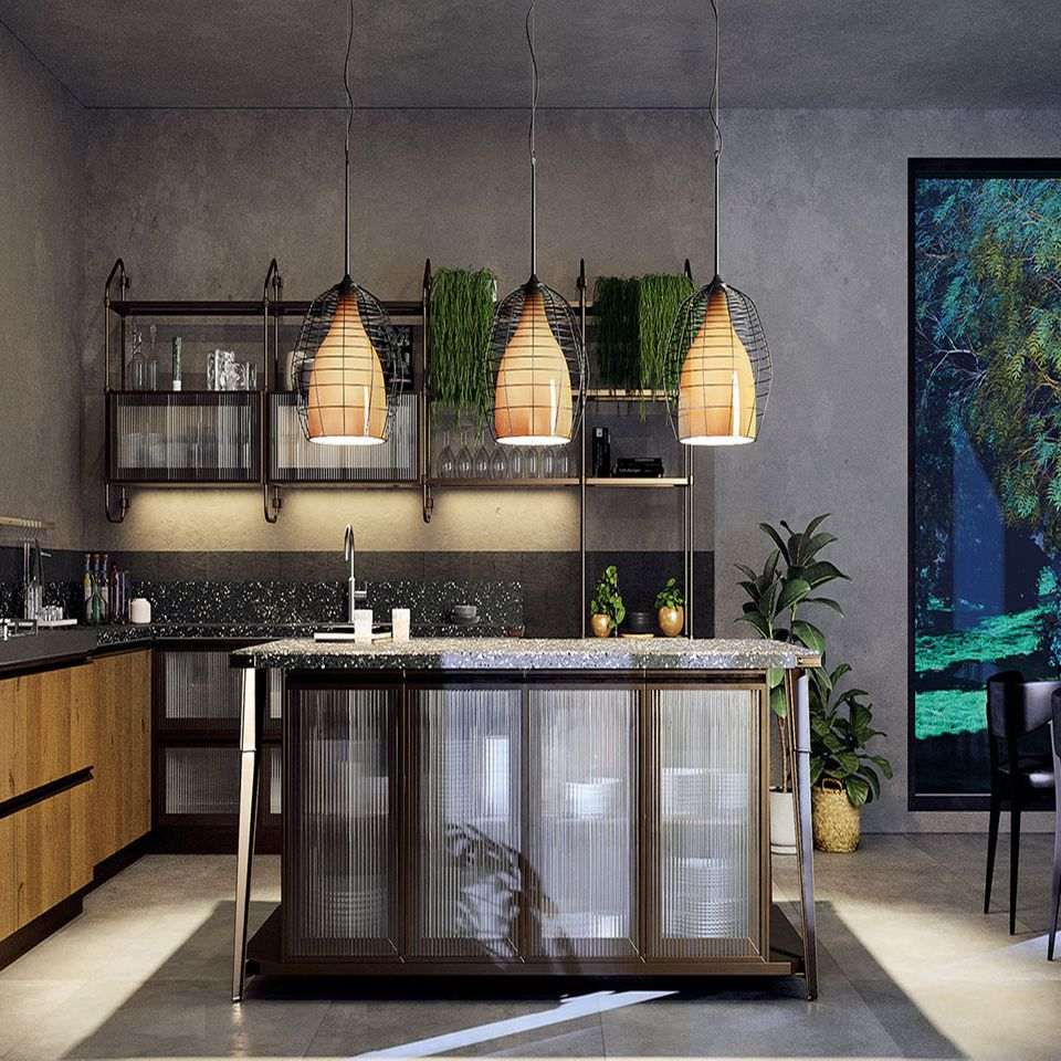 bancone con lampade a sospensione