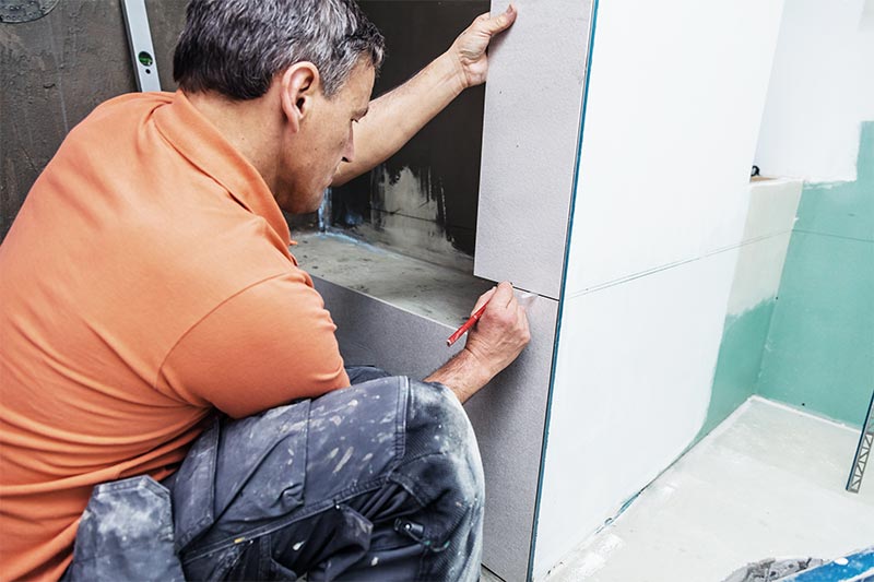 Tiler In Bathroom Measuring Tiles