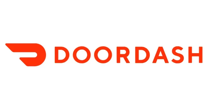 The doordash logo is red and white on a white background.
