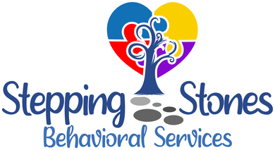 A logo for stepping stones behavioral services with a heart and a tree.