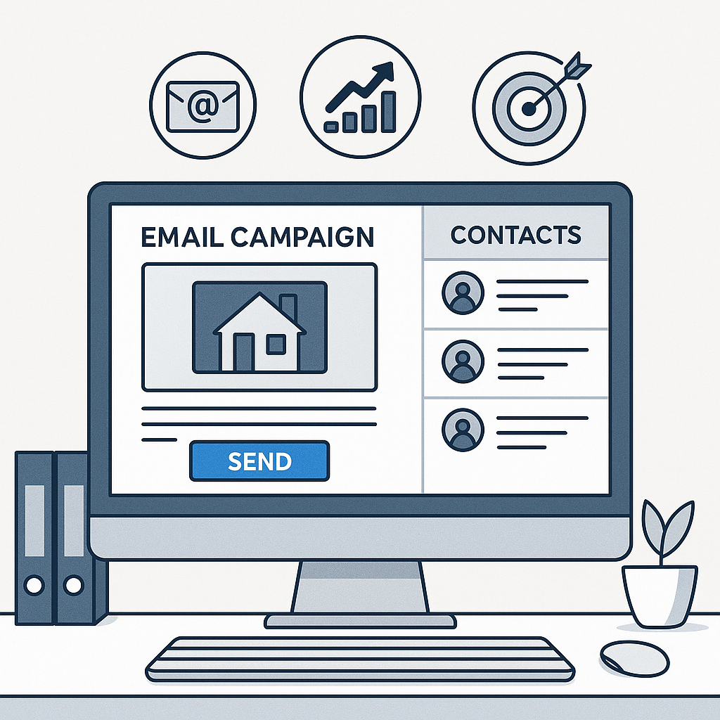 Email campaign dashboard on a laptop.