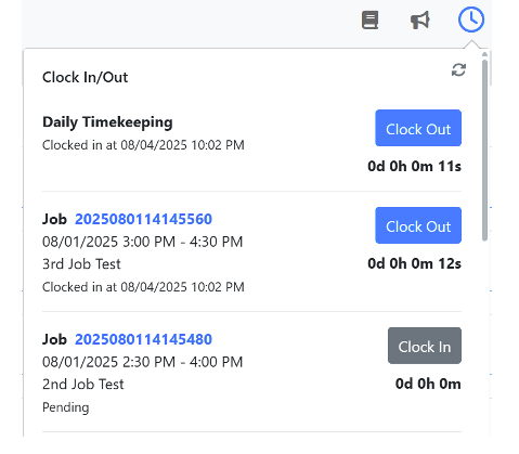 Technician clocking in on a mobile app.