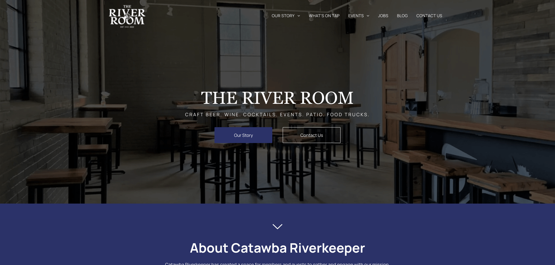 A screenshot of the website for the river room restaurant.