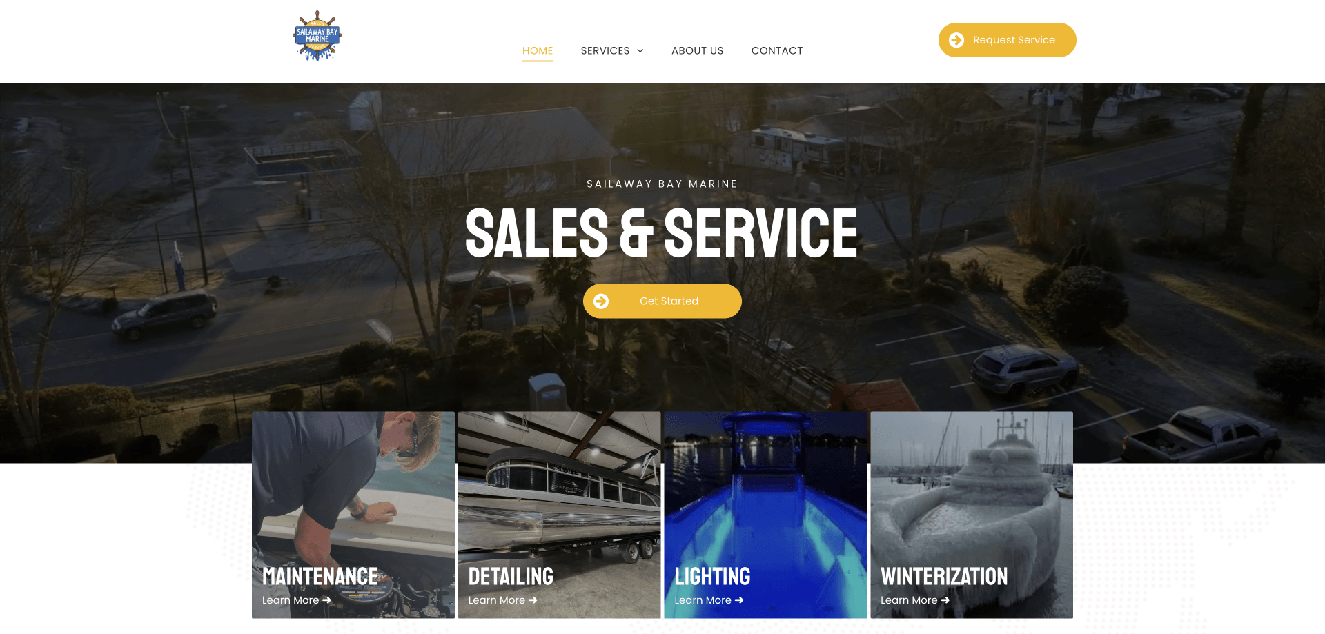 A screenshot of the sales and service page of a website.