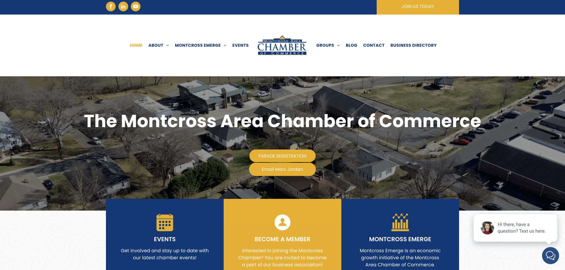 A screenshot of the website for the montcross area chamber of commerce.