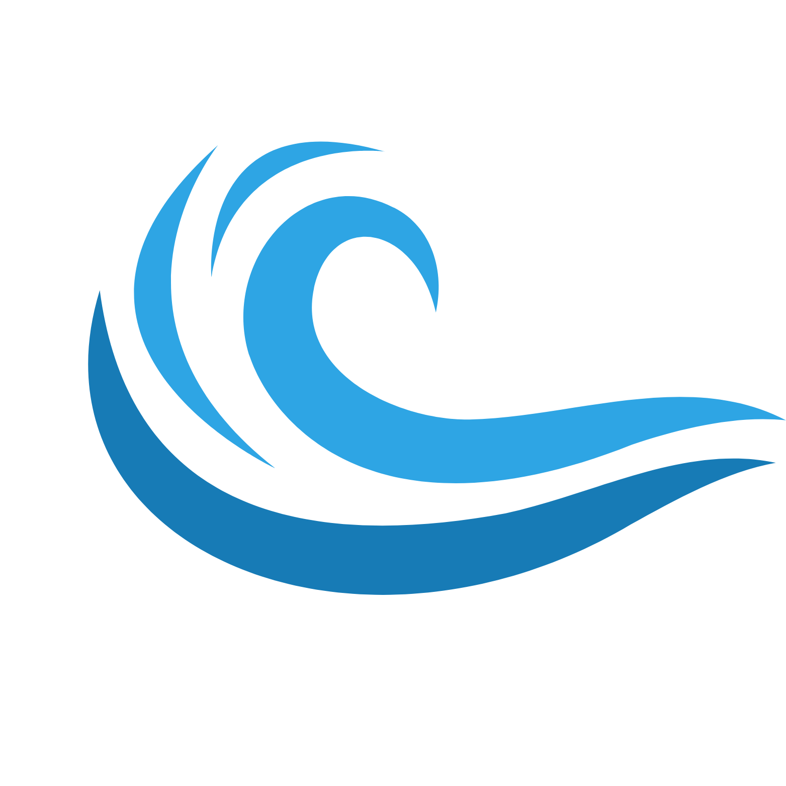 A blue and white wave on a white background.