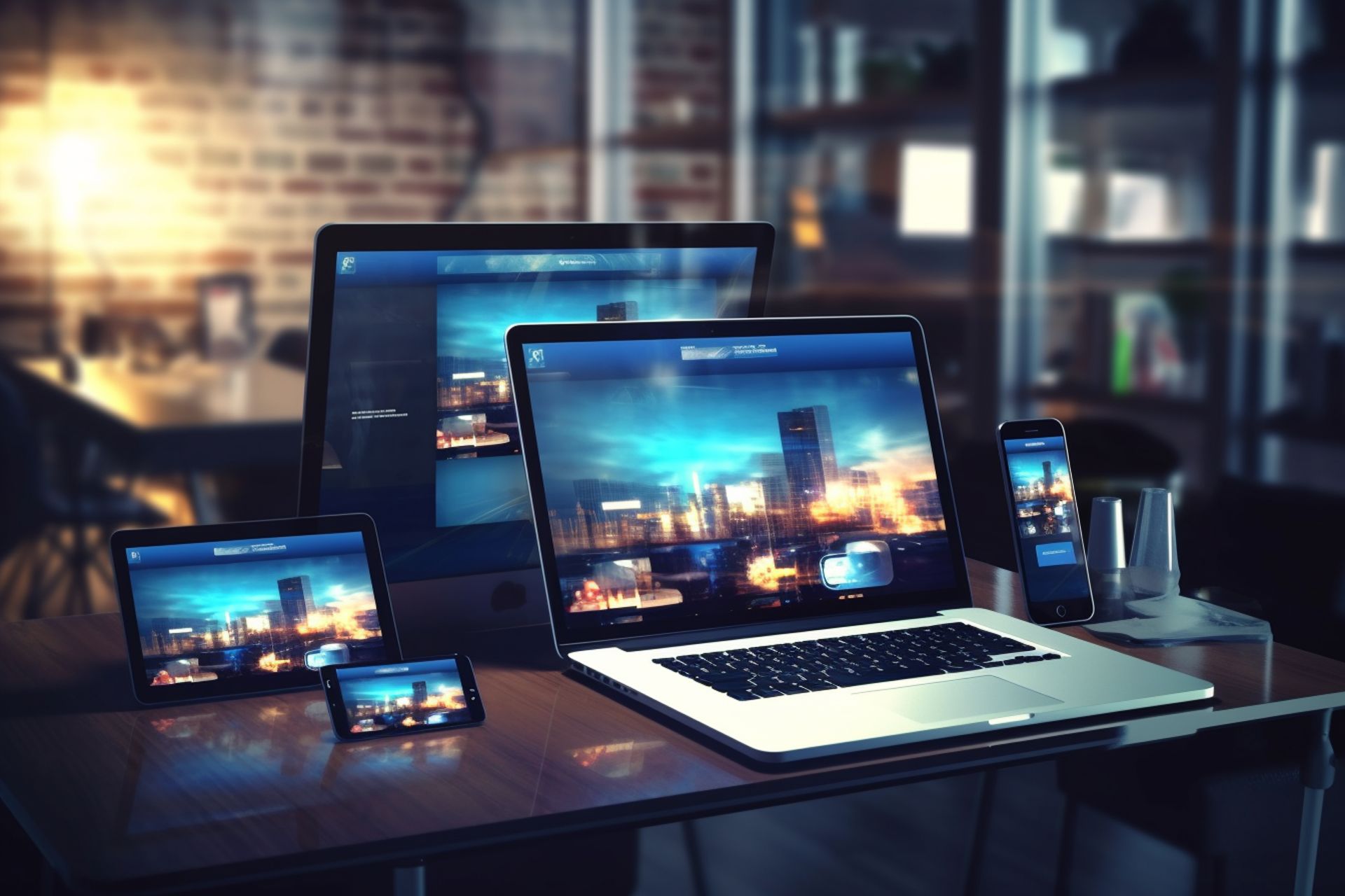 Responsive website design displayed across desktop, laptop, tablet, and mobile devices