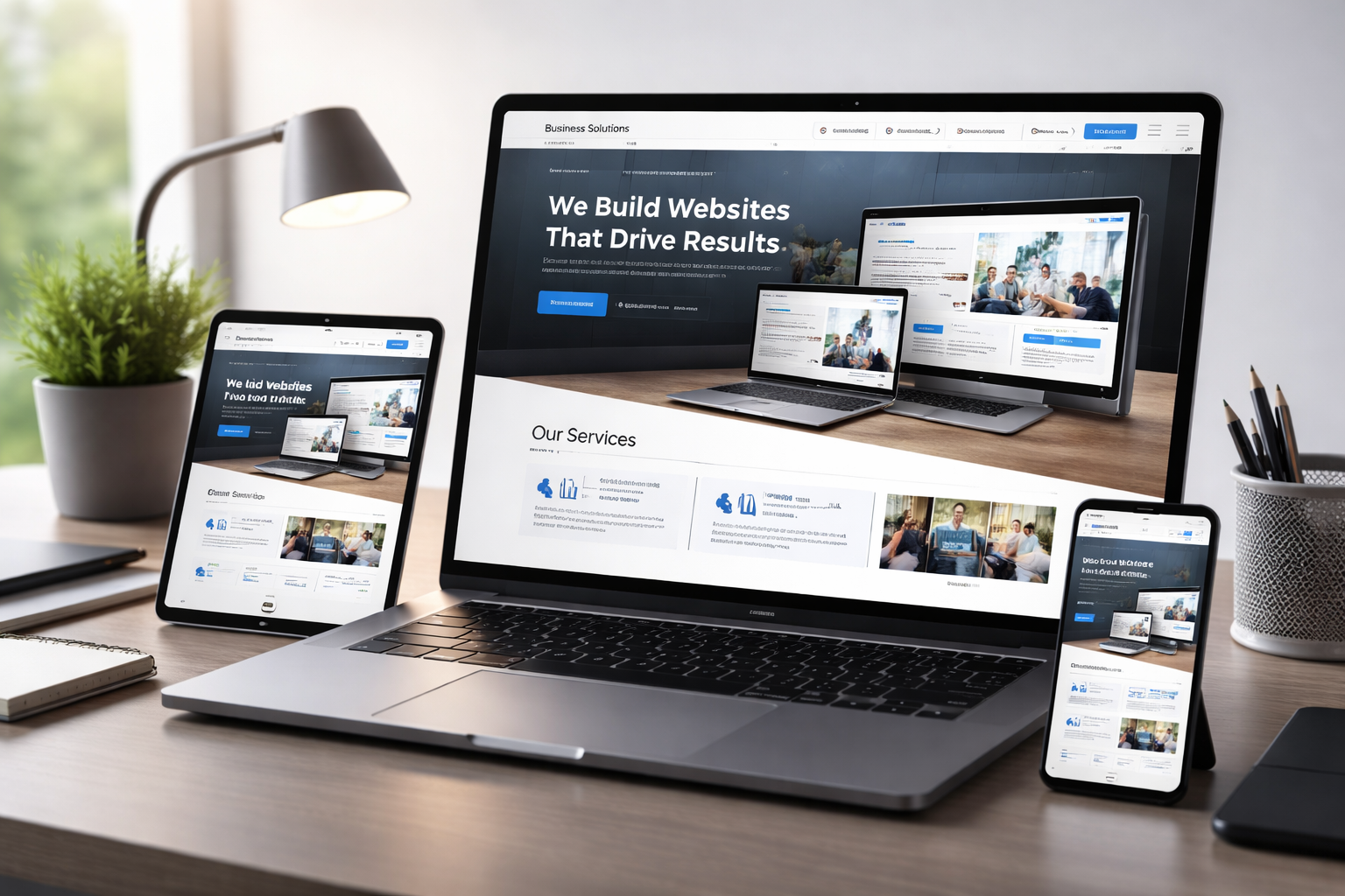 Responsive website design displayed across desktop, tablet, and mobile devices