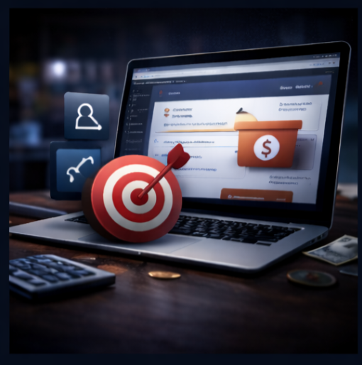laptop with retargeting campaign visuals showing audience targeting and conversion strategy