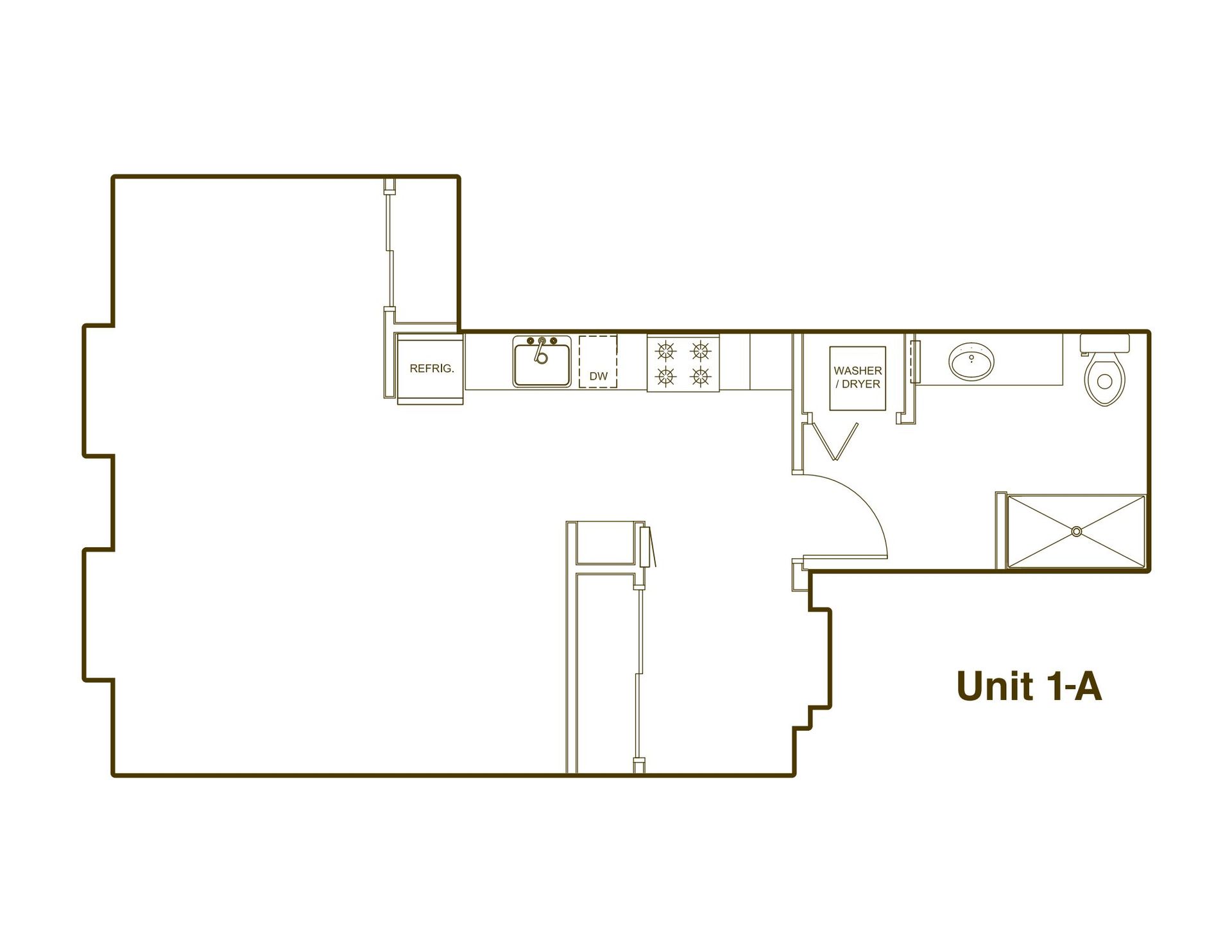 A black and white floor plan of a small apartment.