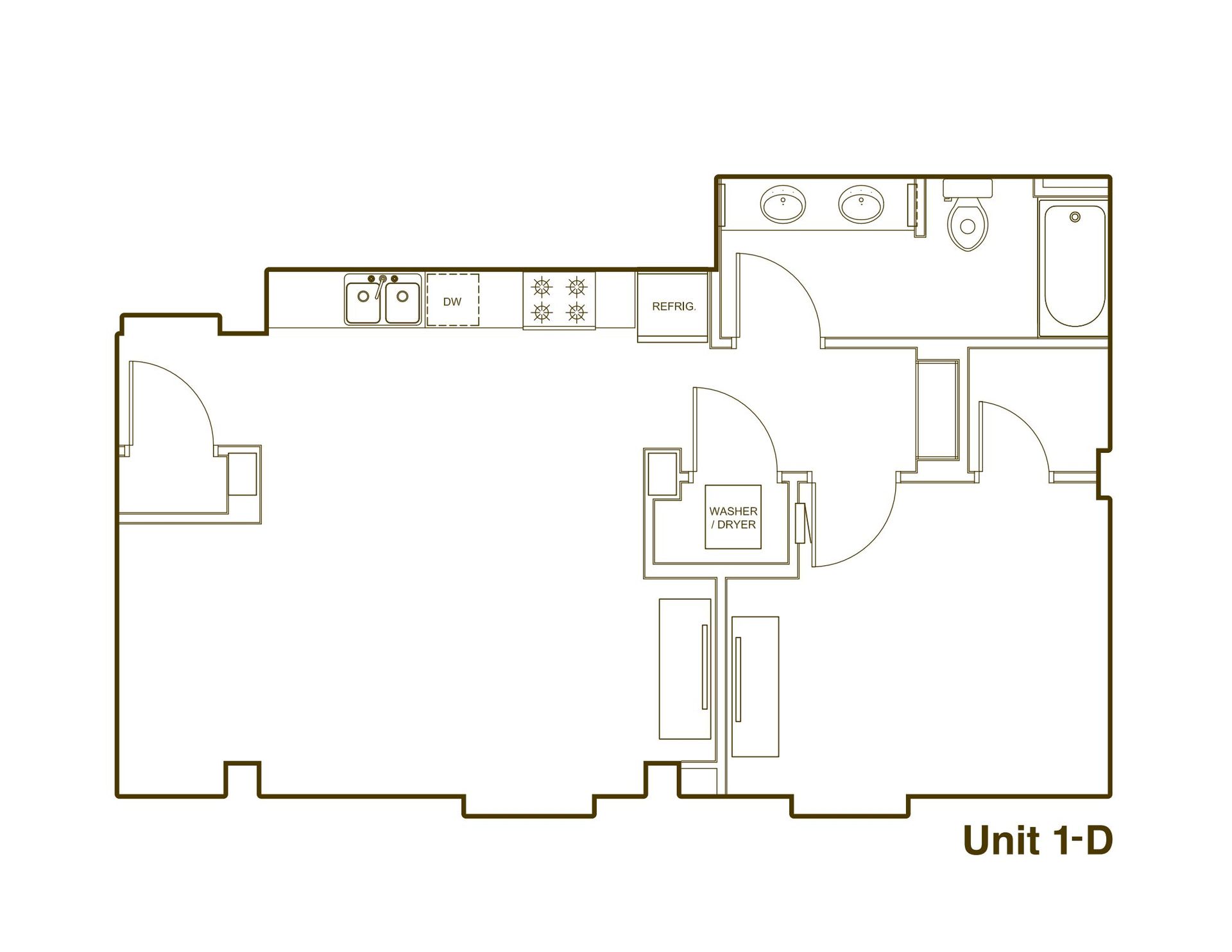 A black and white floor plan of a house with a kitchen and bathroom.
