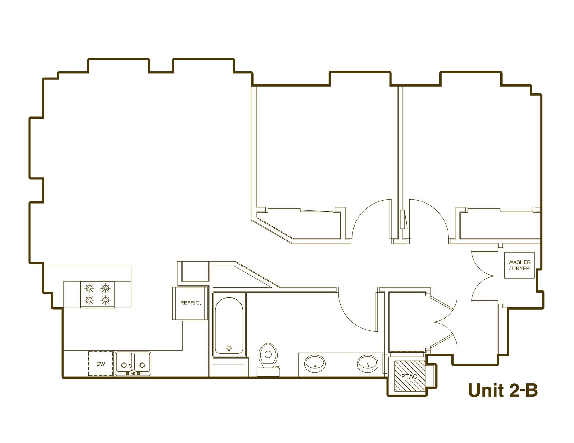 A black and white floor plan of a unit 2 b apartment