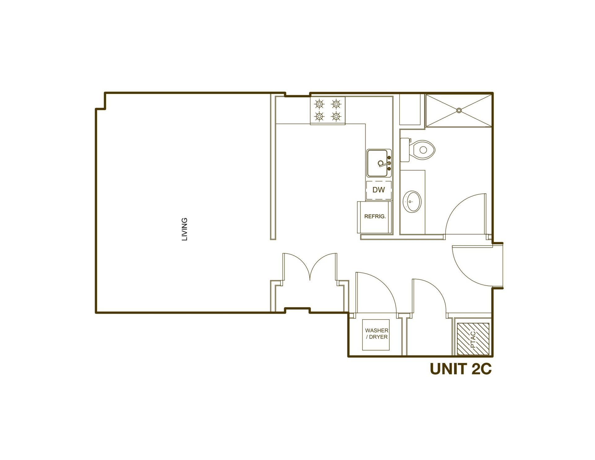 A black and white floor plan of a unit 2c apartment.