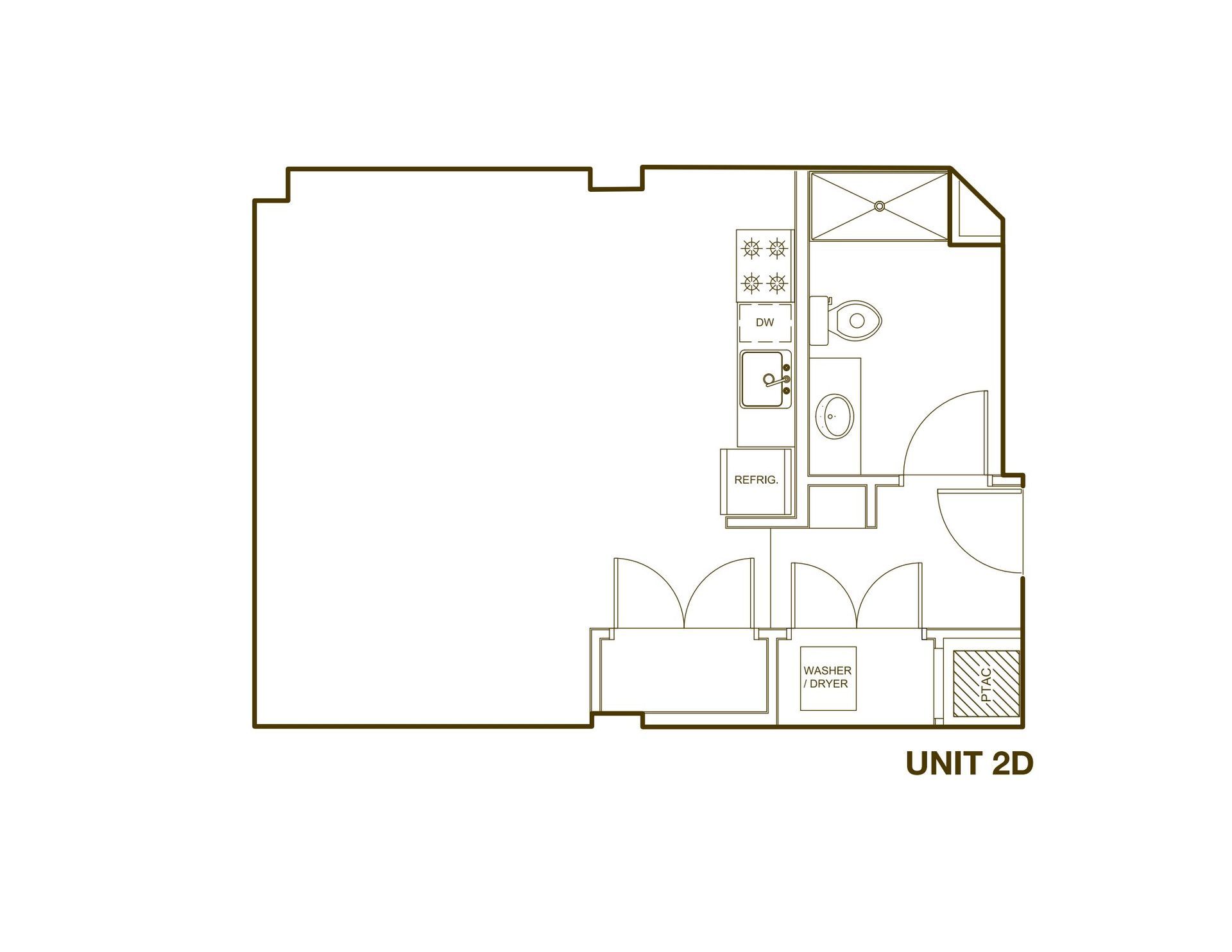 A black and white floor plan of a unit 2d apartment.