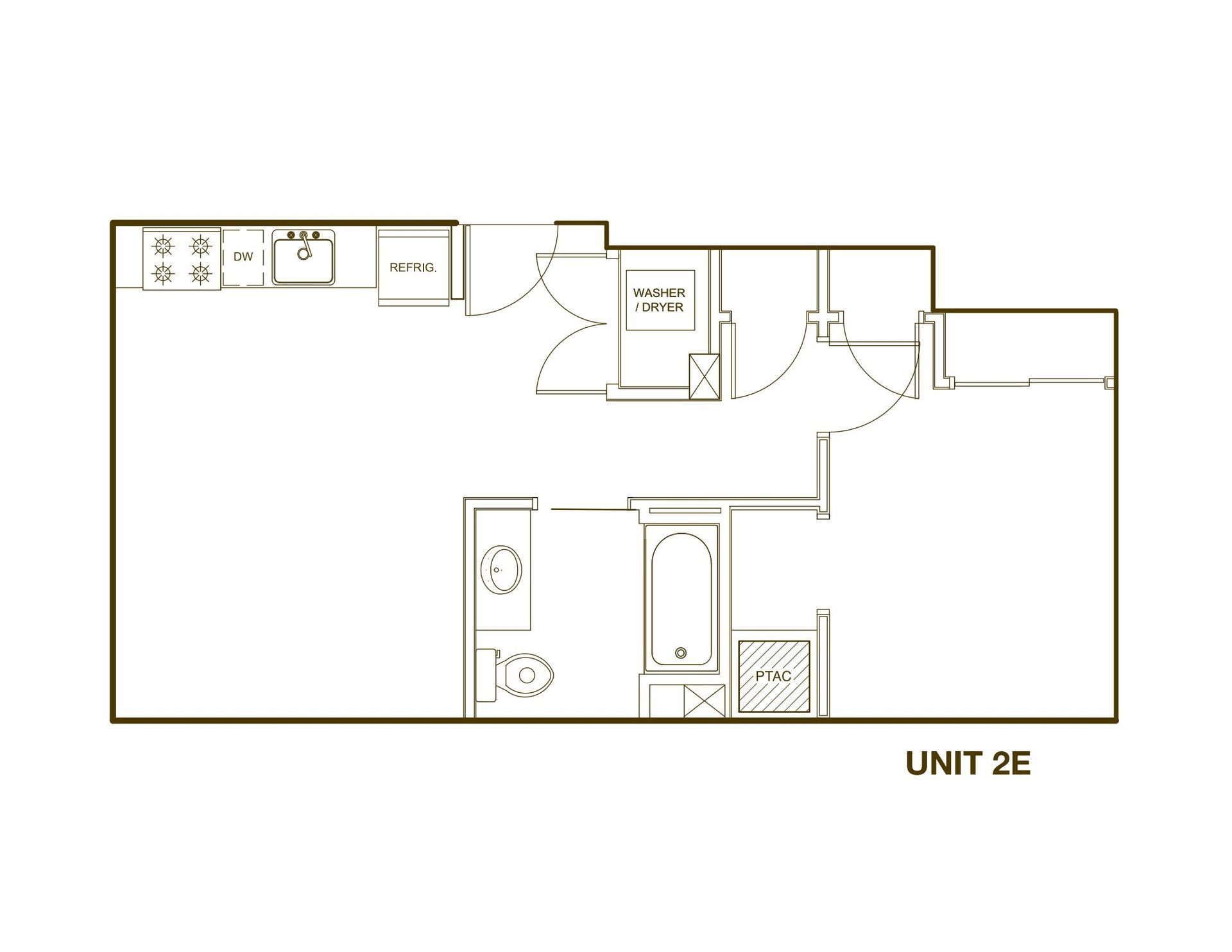 A black and white floor plan of a unit 2e apartment.