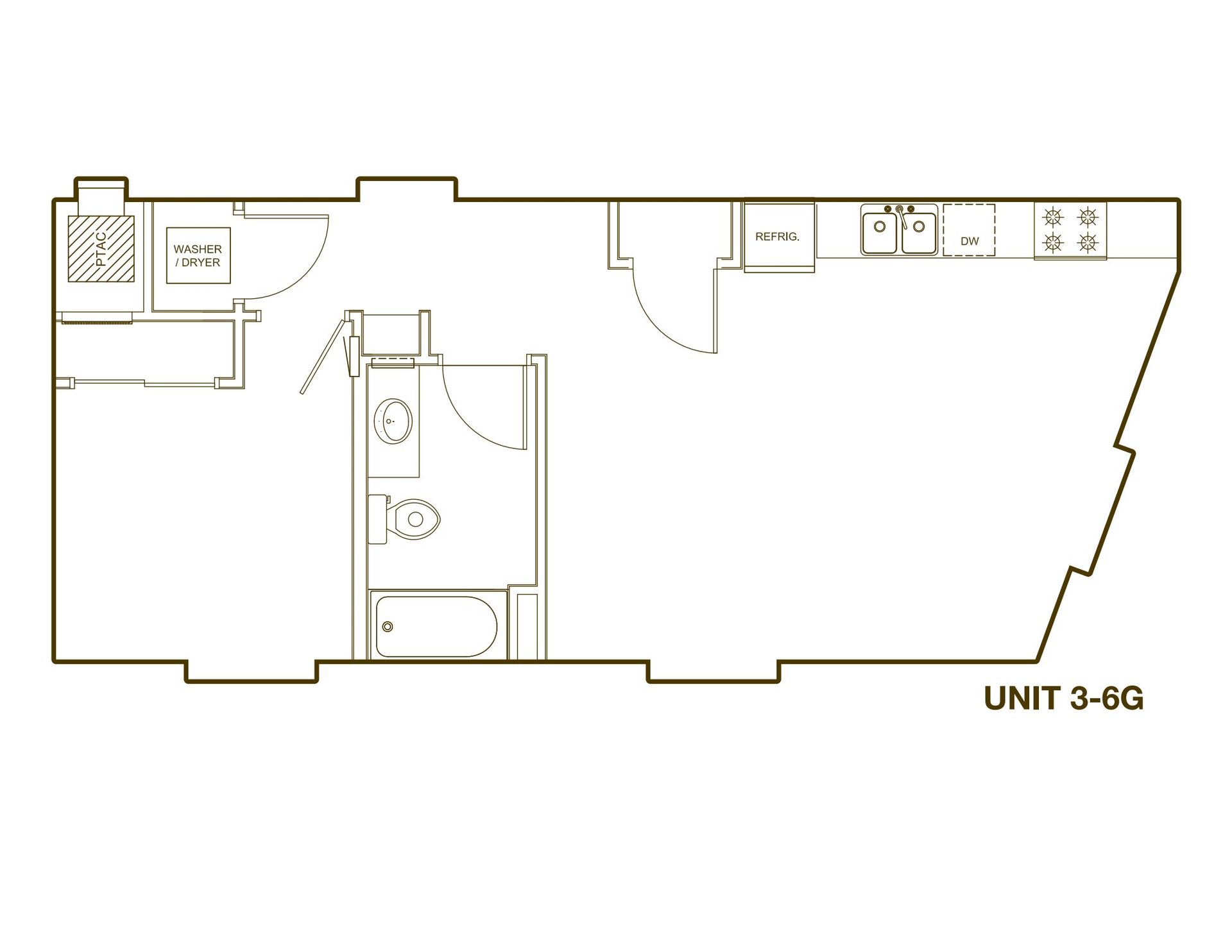 A black and white floor plan of a small apartment.
