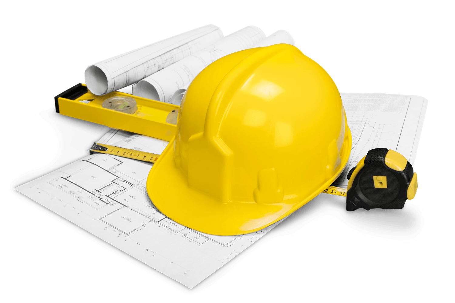 un elmetto giallo appoggiato sopra un progetto.