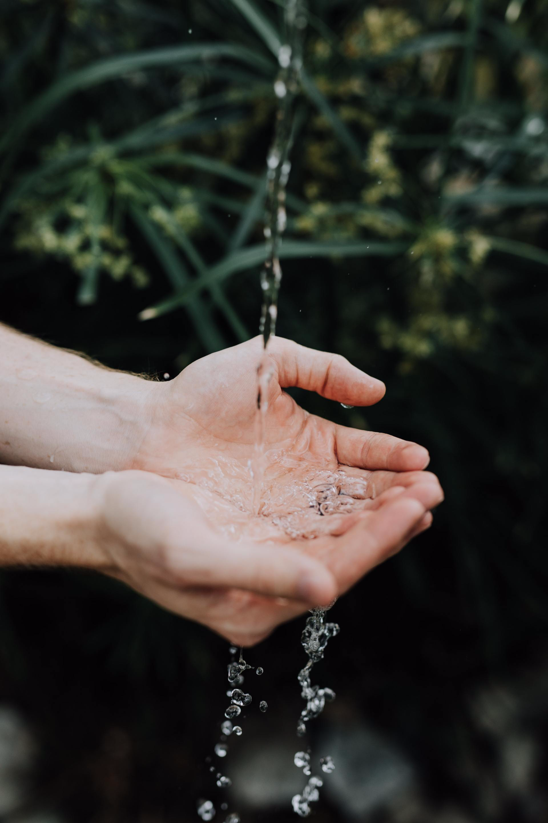 A person is holding water in their hands with water coming out of it.