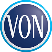 A blue circle with the word von in white letters