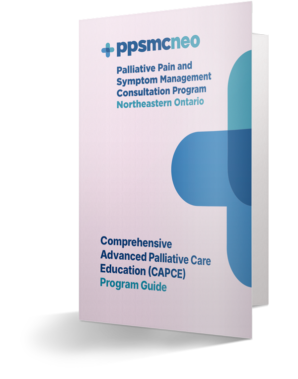 A pamphlet titled palliative pain and symptom management consultation program northeastern ontario