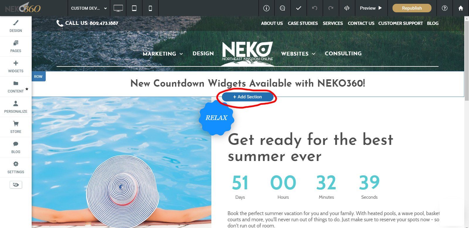 How to easily add a pre-designed section to your NEKO360 website?
