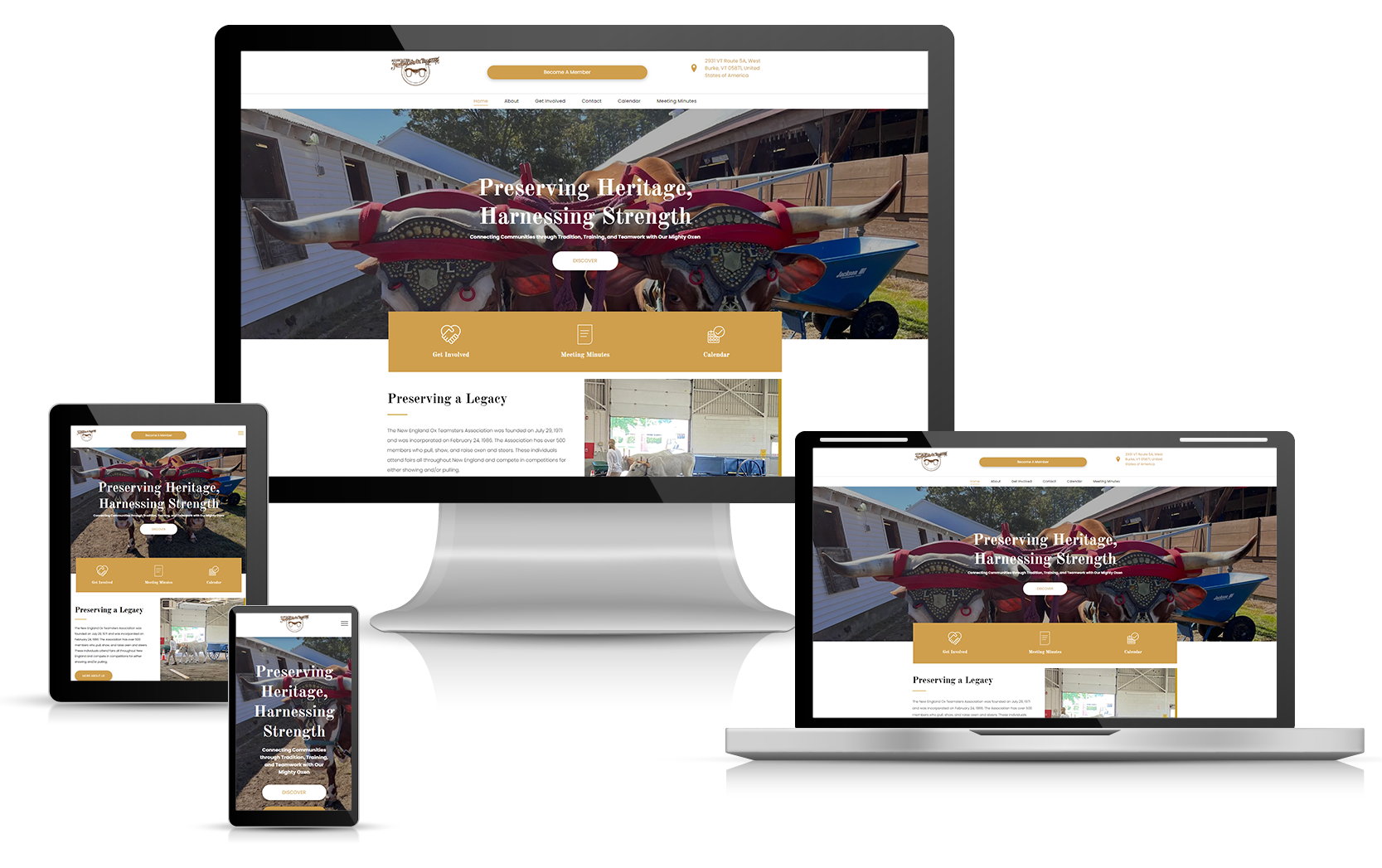 Association of New England Ox Teamsters Website Design on Multiple Screens and Devices