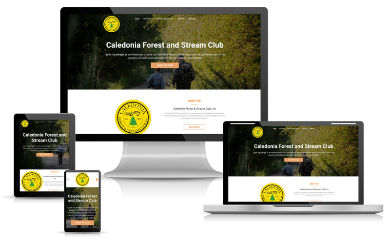 Caledonia Forest and Stream Club Website Design on Multiple Screens and Devices