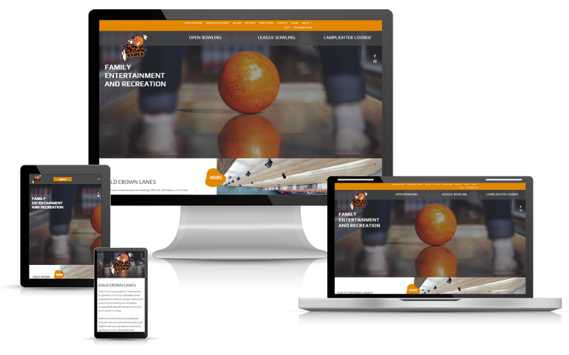 Gold Crown Lanes Website Design on Multiple Screens and Devices