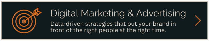 Digital marketing banner with orange target icon and white text on dark background