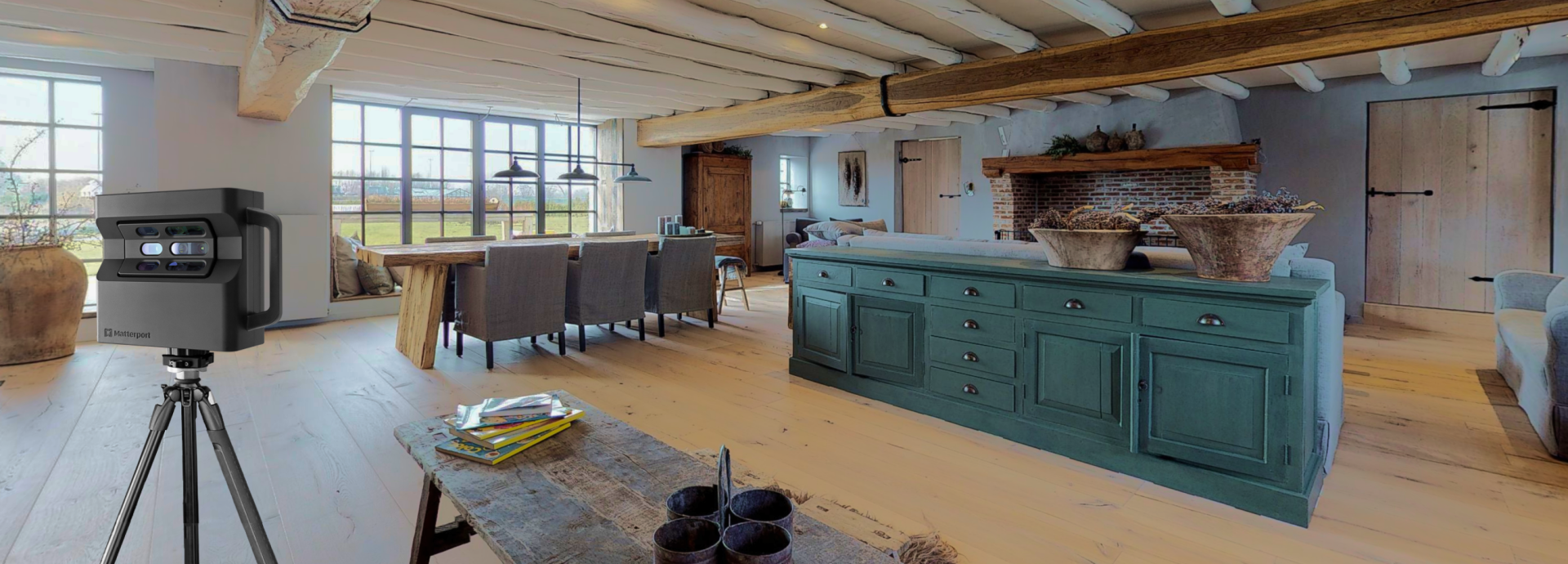kitchen with green cupboards