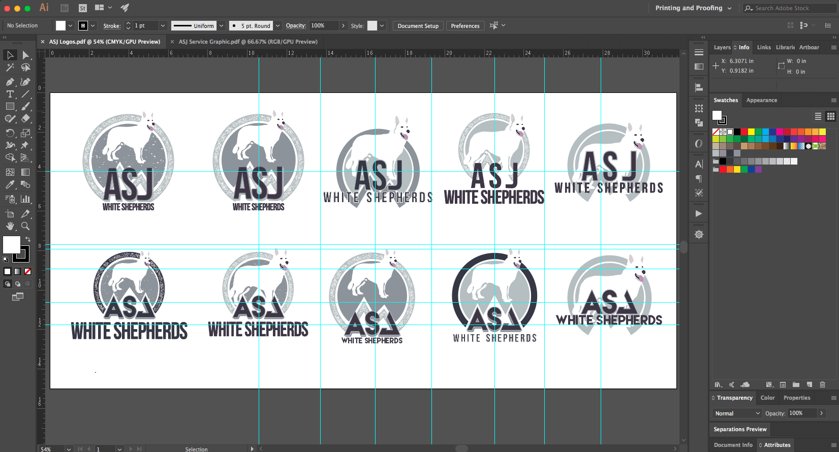 Screenshots from the ASJ White Shepherds Website showing the different design elements and styles