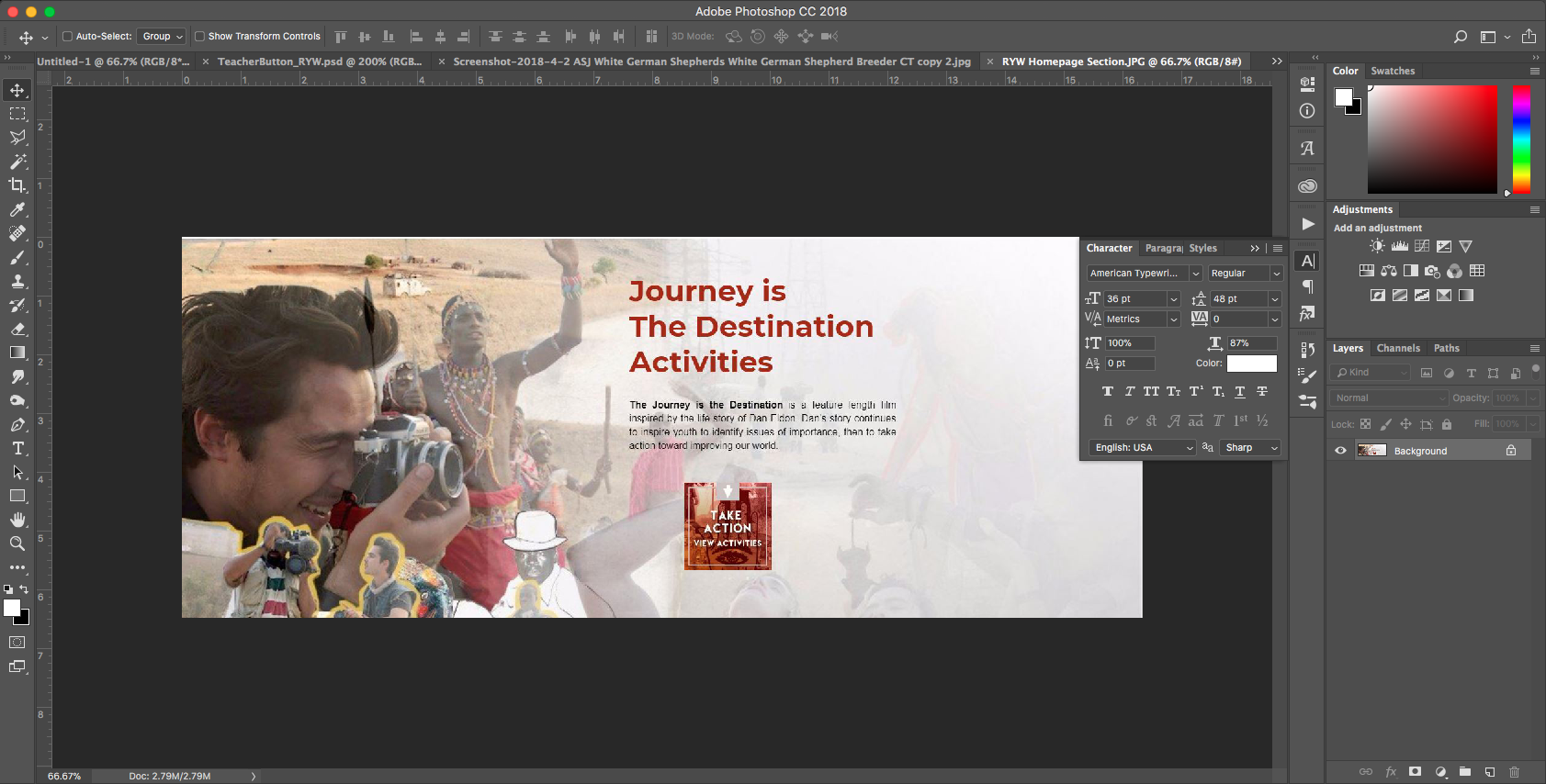 Screenshots from Rock Your World  Website showing the different design elements and styles