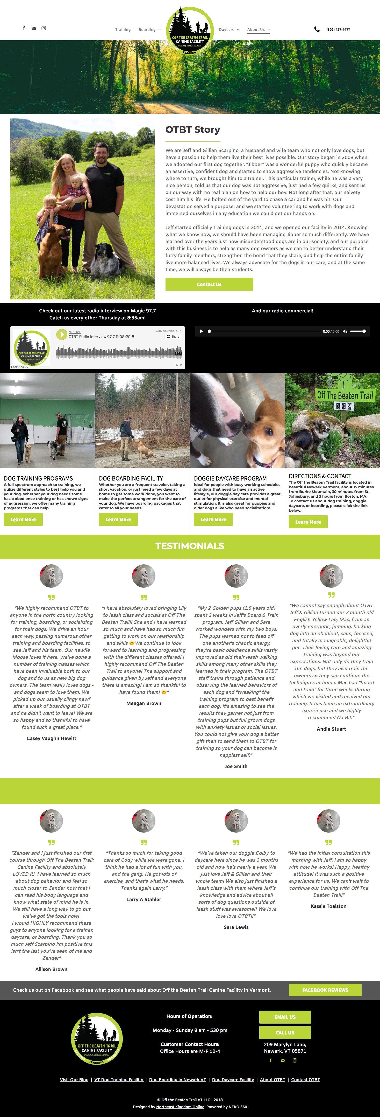 Screenshots from Off the Beaten Trails website showcasing the site and the different designs on it