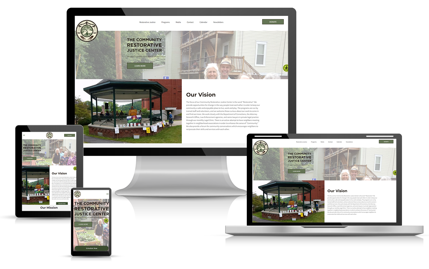 Community Restorative Justice Center Website Design on Multiple Screens and Devices